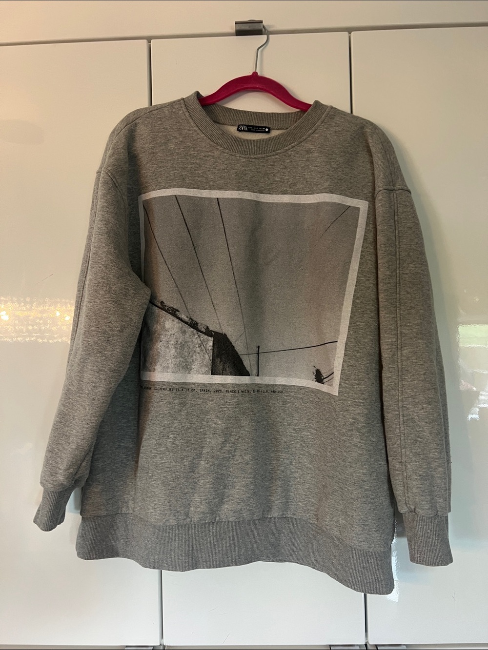 Zara Grey Crewneck Sweatshirt with Monochrome Framed Print